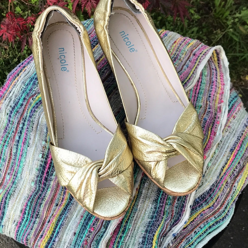 Nicole Leather Peep Toe Wedge